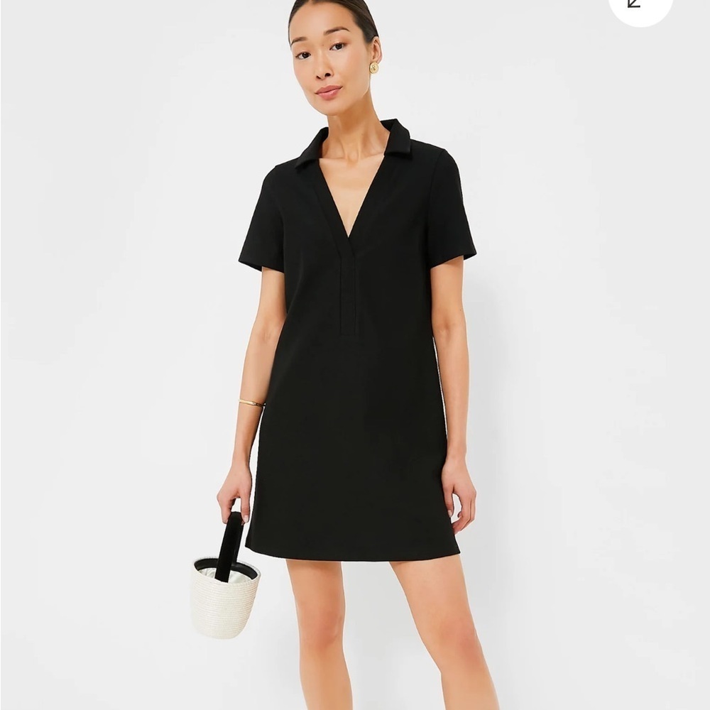TUCKERNUCK Noir Ponte Wright Polo Dress Mini Black Vneck Sz M NEW - Picture 3 of 13